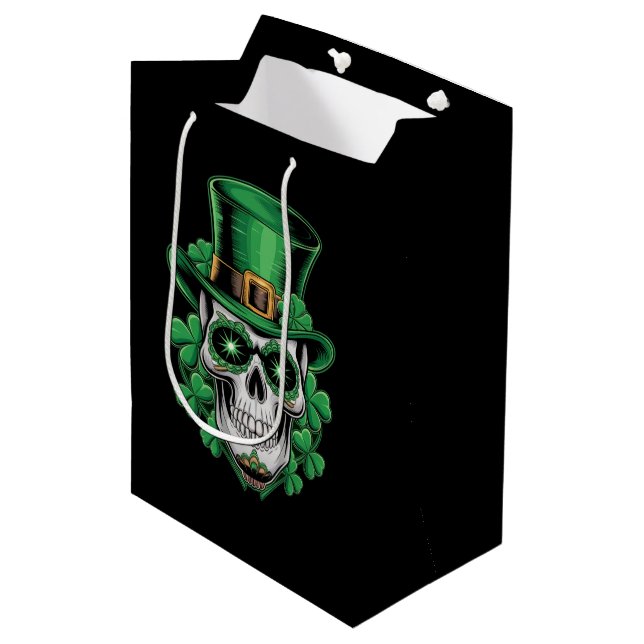 Sugar Skull St Patrick Day Lucky Shamrock  Medium Gift Bag (Front Angled)