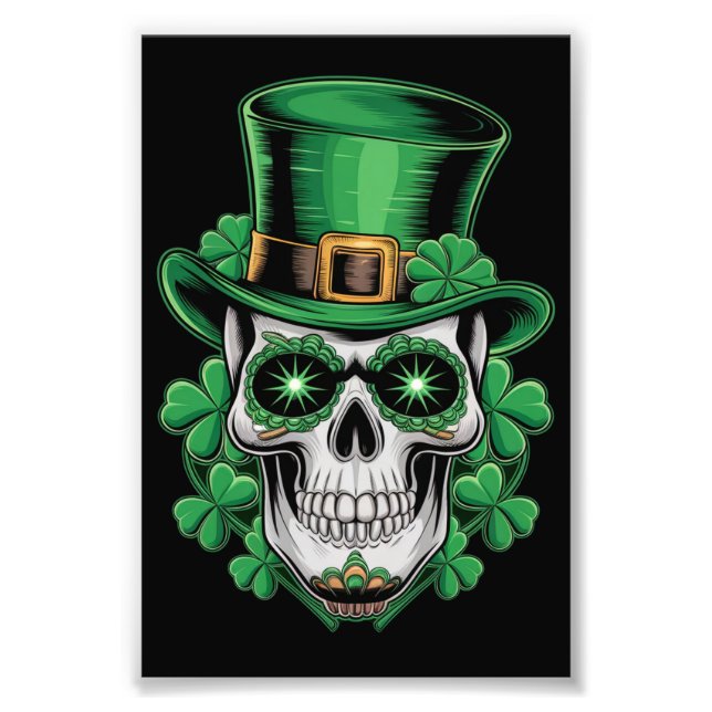 Sugar Skull St Patrick Day Lucky Shamrock  Photo Print (Front)