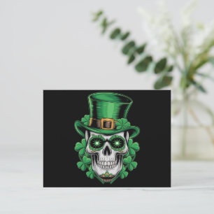 Sugar Skull St Patrick Day Lucky Shamrock Postcard