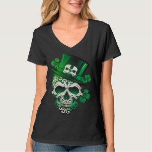 Sugar Skull St Patricks Day Irish Skull Leprechaun T-Shirt