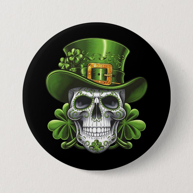 Sugar Skull St Patrick's Day Shamrock 7.5 Cm Round Badge (Front)