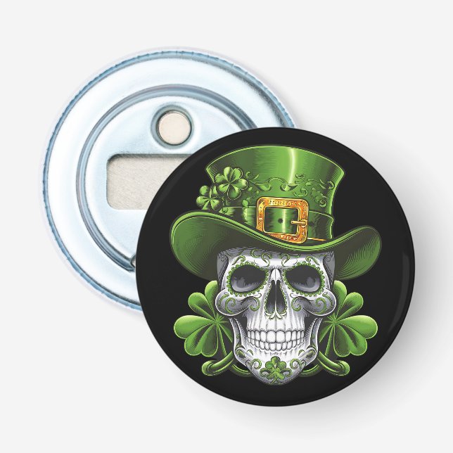 Sugar Skull St Patrick's Day Shamrock Bottle Opener (Front)