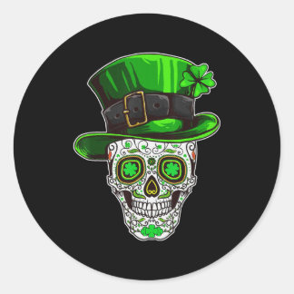 Sugar Skull St Patrick's Day Shamrock Leprechaun Classic Round Sticker