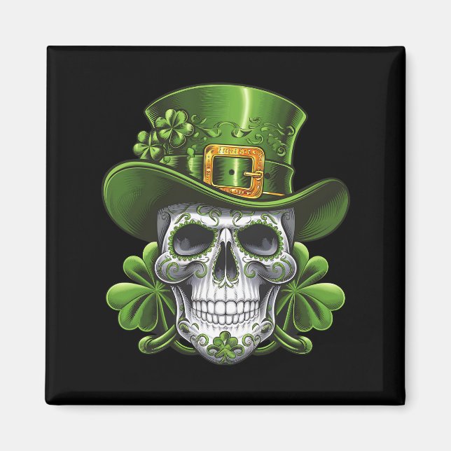 Sugar Skull St Patrick's Day Shamrock Magnet (Front)