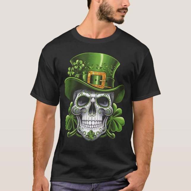 Sugar Skull St Patrick's Day Shamrock T-Shirt (Front)
