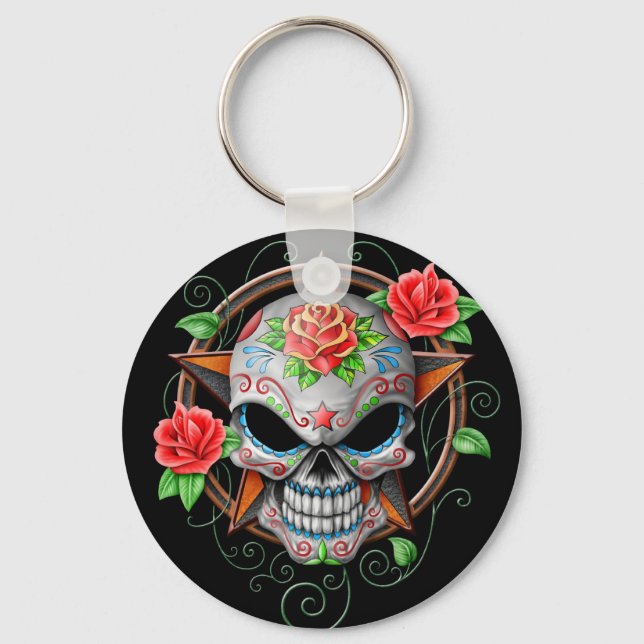 Sugar Skull Star, black Key Ring (Front)