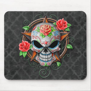 Sugar Skull Star, grey Mouse Pad