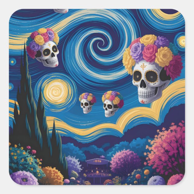 Sugar Skull Starry Night Sticker (Front)