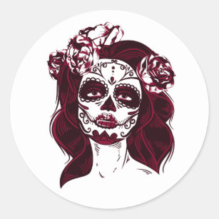 Sugar Skull Sticker Girl White-Day of The Dead