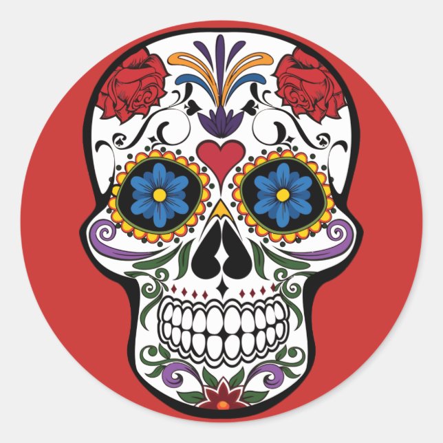 Sugar Skull Sticker Red-Day of The Dead (Front)