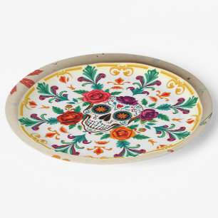 💀🎉Sugar Skull Supperware Día de los Muertos Paper Plate