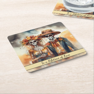 Sugar Skull Sweetheart, custom Square Paper Coaster