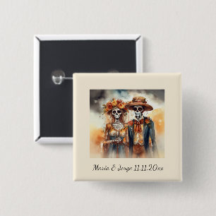 Sugar Skull Sweethearts, custom 15 Cm Square Badge