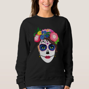 Sugar Skull Tattoo Floral Dia De Los Muertos Women Sweatshirt