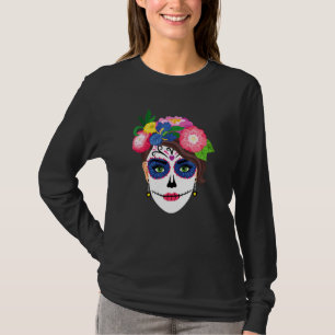 Sugar Skull Tattoo Floral Dia De Los Muertos Women T-Shirt