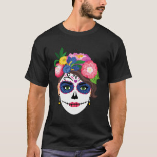 Sugar Skull Tattoo Floral Dia De Los Muertos Women T-Shirt