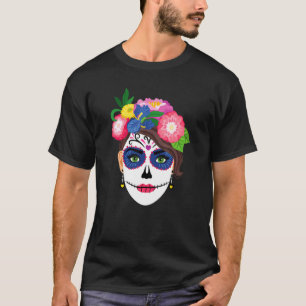 Sugar Skull Tattoo Floral Dia De Los Muertos Women T-Shirt