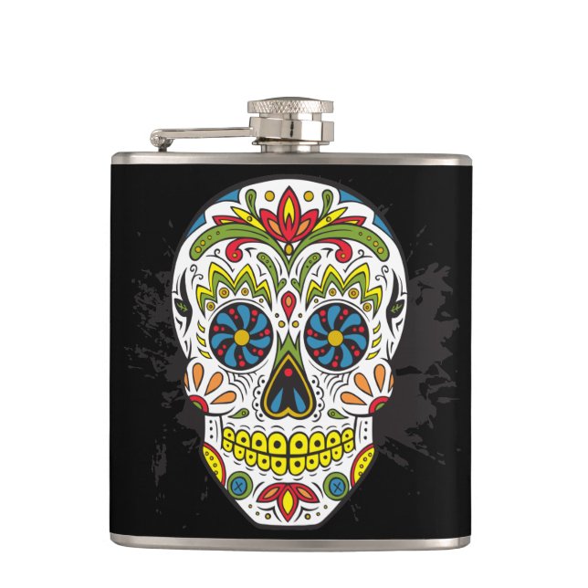 Sugar Skull, Tattoo Skull, Mexican Skull Hip Flask (Front)