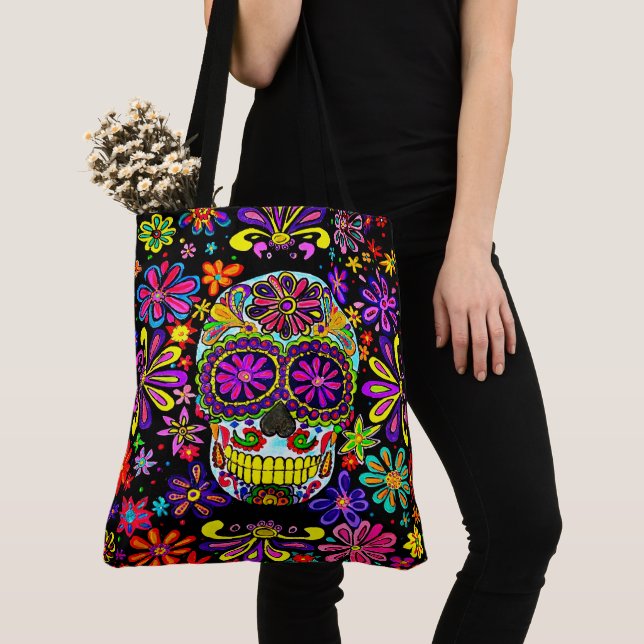 Sugar Skull Tote Bag  (Close Up)