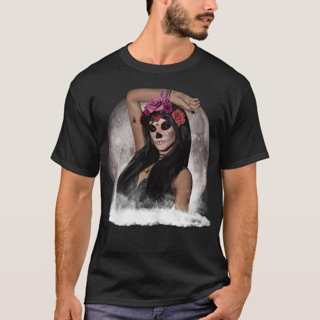 Sugar Skull Vision Purple Eyes under Full Moon T-Shirt (Front)