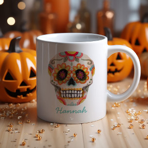 Sugar Skull Watercolor Halloween Monogram Coffee Mug