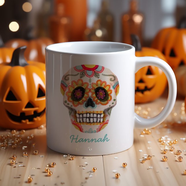 Sugar Skull Watercolor Halloween Monogram Coffee Mug (Unveiling the Monogram Watercolor Sugar Skull Halloween Mug is a must-have)