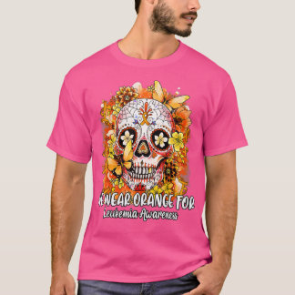 Sugar Skull We Wear Orange For Leukaemia Awareness T-Shirt