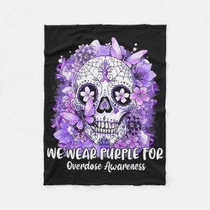 Sugar Skull We Wear Purple For Overdose Awareness Fleece Blanket