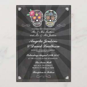 Sugar Skull Wedding Rustic Chalk Lights Invite