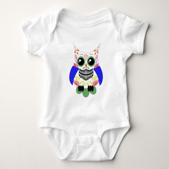 Sugar Skull White Multi Owl Baby Bodysuit (Front)