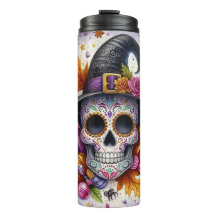 Sugar Skull Witch Halloween Thermal Tumbler