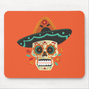 Sugar Skull with Hat Dia de Muertos   Mousepad