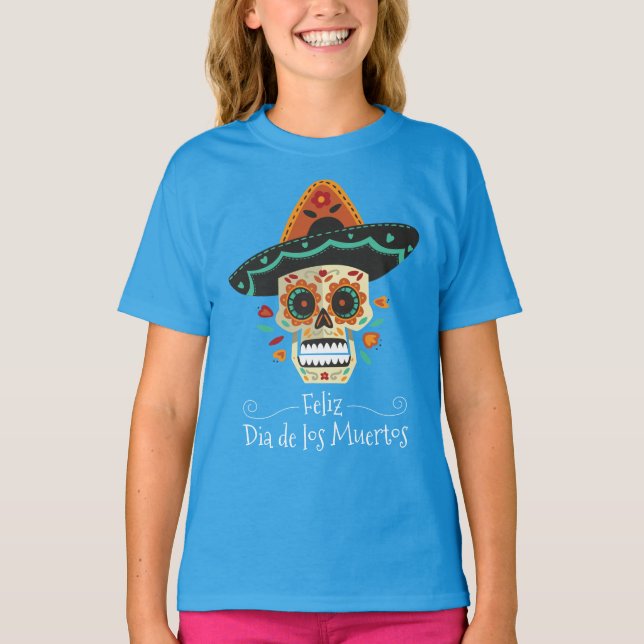 Sugar Skull with Hat Dia de Muertos | Sleeve Shirt (Front)