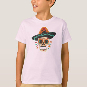 Sugar Skull with Hat Dia de Muertos   Sleeve Shirt