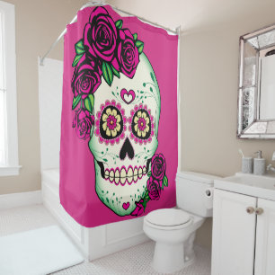 Sugar Skull with Roses Shower Curtain