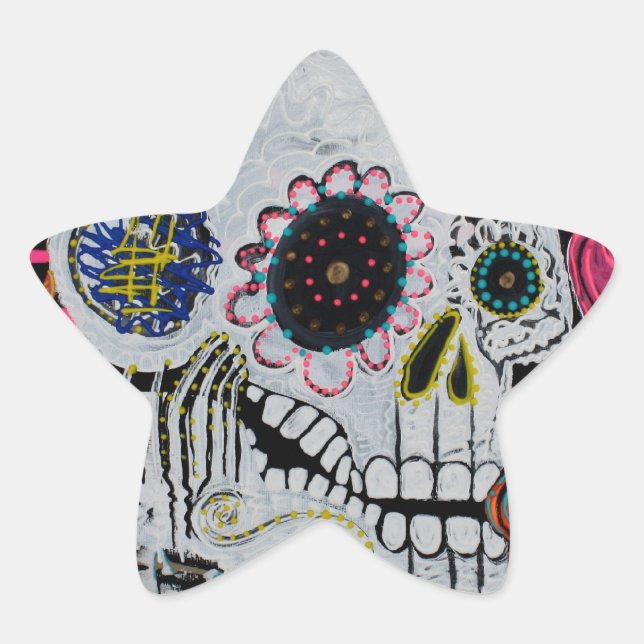 Sugar Skull with Roses Star Sticker (Front)
