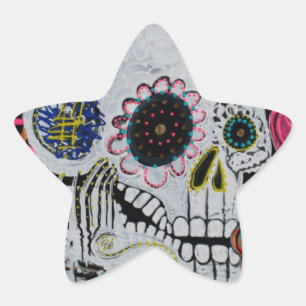 Sugar Skull with Roses Star Sticker