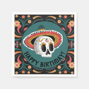 Sugar Skull with Sombrero Birthday Napkin
