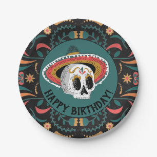 Sugar Skull with Sombrero Birthday Paper Plate