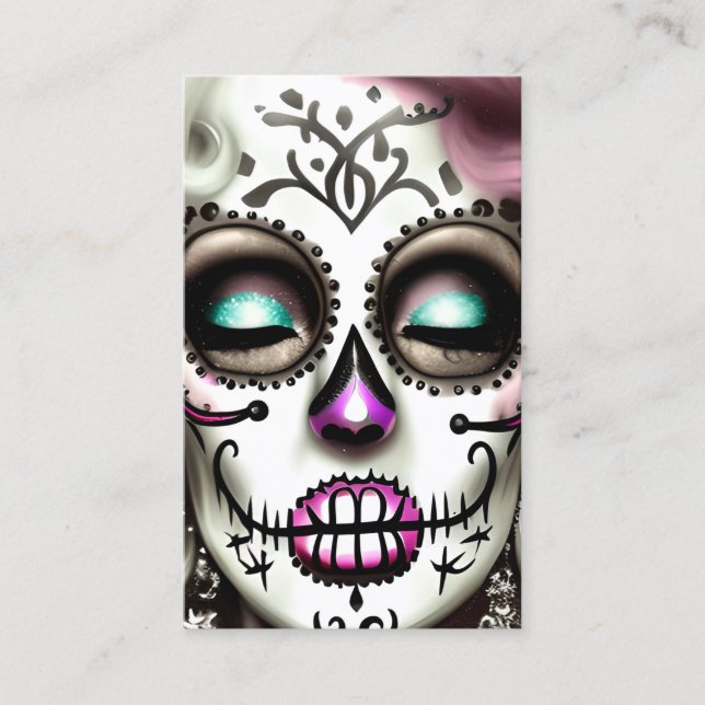 Sugar Skull Woman Dark Grunge Gothic Stea Business Card (Front)