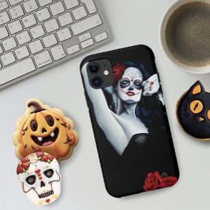 Sugar Skull Woman Gothic Black Red Roses Portrait Case-Mate iPhone Case