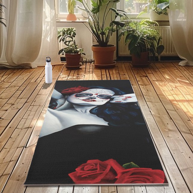 Sugar Skull Woman Gothic Black Red Roses Portrait Yoga Mat (Creator Uploaded)