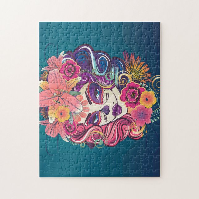 Sugar skull woman in flower crown portrait jigsaw puzzle (Vertical)