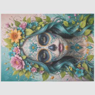 Sugar Skull Woman with Flowers – Gothic Decoupage Tissue Paper