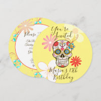 Sugar Skull Yellow, Rose Hippy Floral Invitation