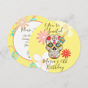 Sugar Skull Yellow, Rose Hippy Floral Invitation
