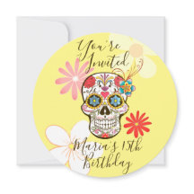 Sugar Skull Yellow, Rose Hippy Floral Invitation