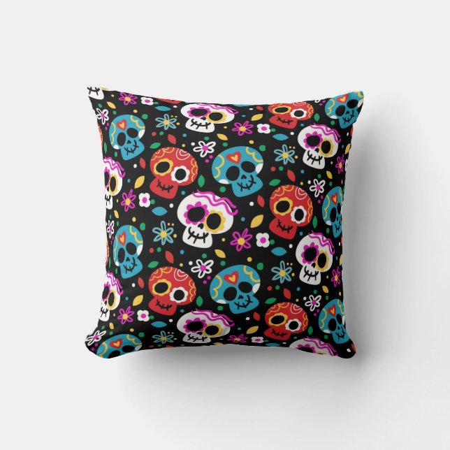 Sugar Skulls and Daisies  Cushion (Front)