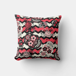 Sugar Skulls And Flowers Pattern Cushion