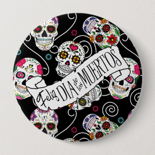 Sugar Skulls and Swirls Black D725 10 Cm Round Badge